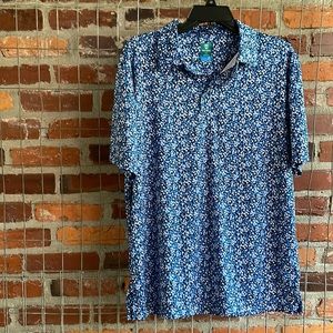 Pro Tour Coolplay Blue Navy White Floral Golf Shirt Polyester…Size Medium